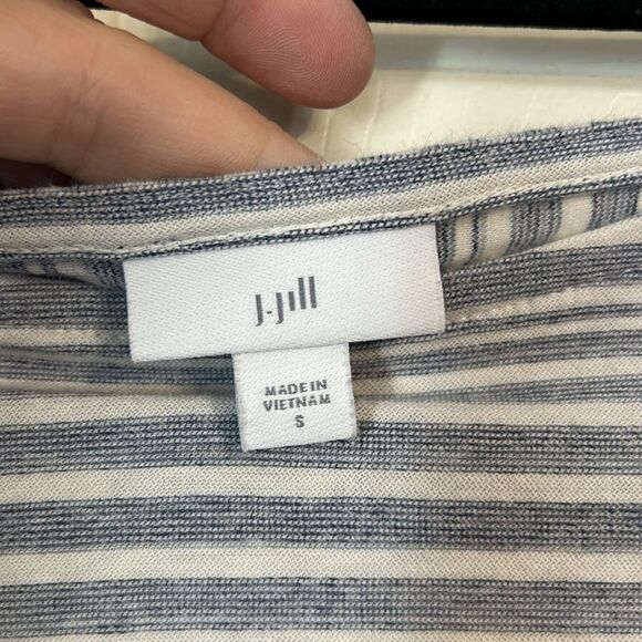 J. JILL Size Small Cotton Blue White Striped Bell Sleeve Top Boatneck Pullover - Picture 4 of 8